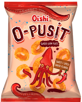 O-PUSIT GLAZED CORN PUFFS SWEET & SPICY SQUID 80 g - OISHI